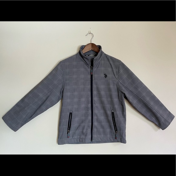 US Polo Association Grey Plaid Full Zip Jacket - Boys Large (14-16) - Picture 1 of 6